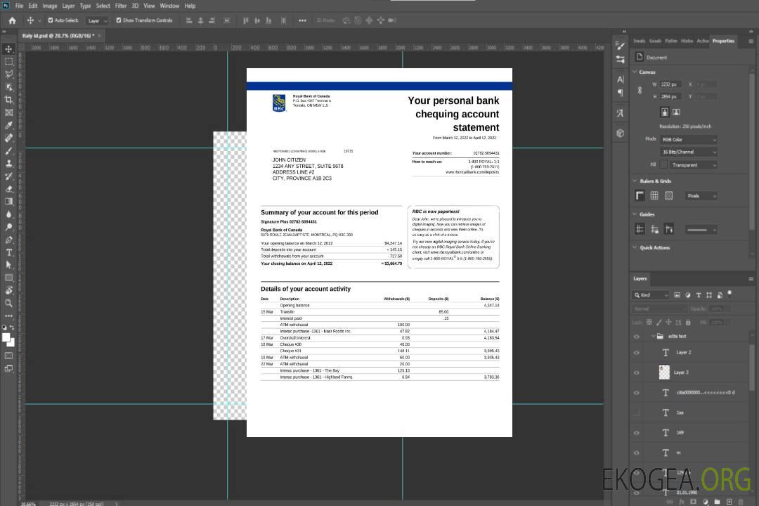 Relevé bancaire de la Banque Royale du Canada (RBC), modèle Word et PDF, version 3 template